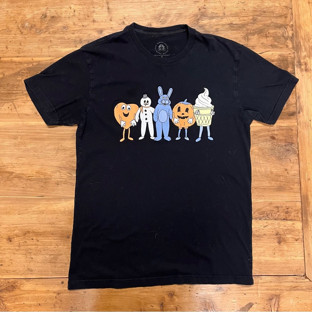 Black Graphic T-Shirt with Cartoon Characters